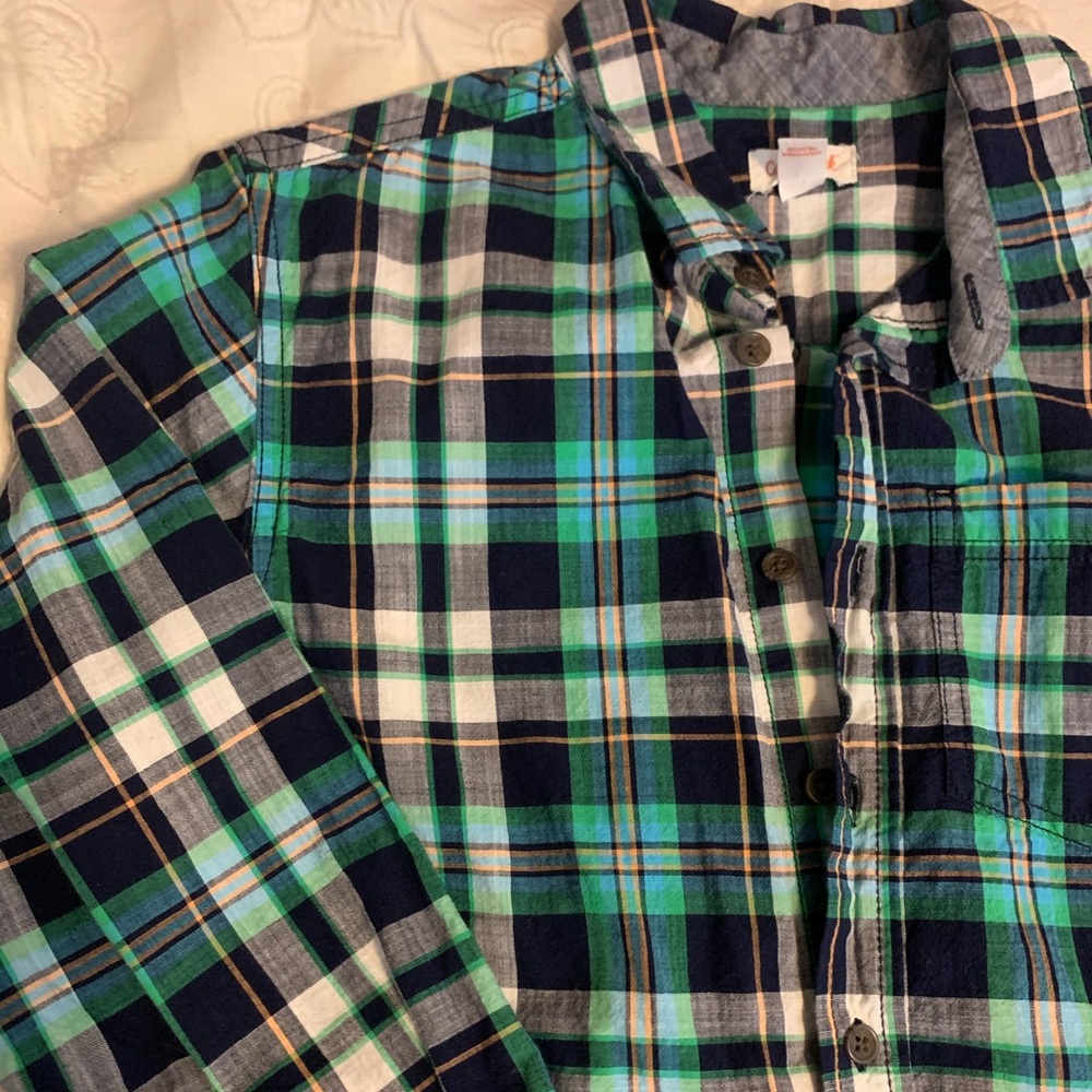 Cat & Jack Plaid Green Button Up - Picture 5 of 9